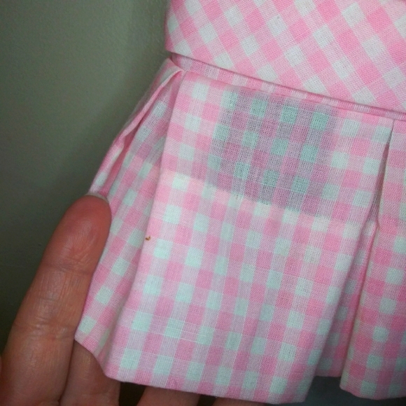 Vintage 1920-30's Toddler's Pink & White Gingham Handmade Dropped Waist Dress - Picture 5 of 13
